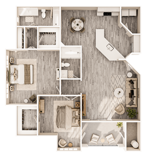 Floor plan for 2 beds, 2 baths, 1240 sqft